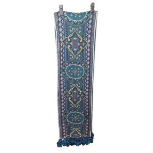 Vintage Juicy Boho Pattern Teal Gold Embroidered Scarf Wrap